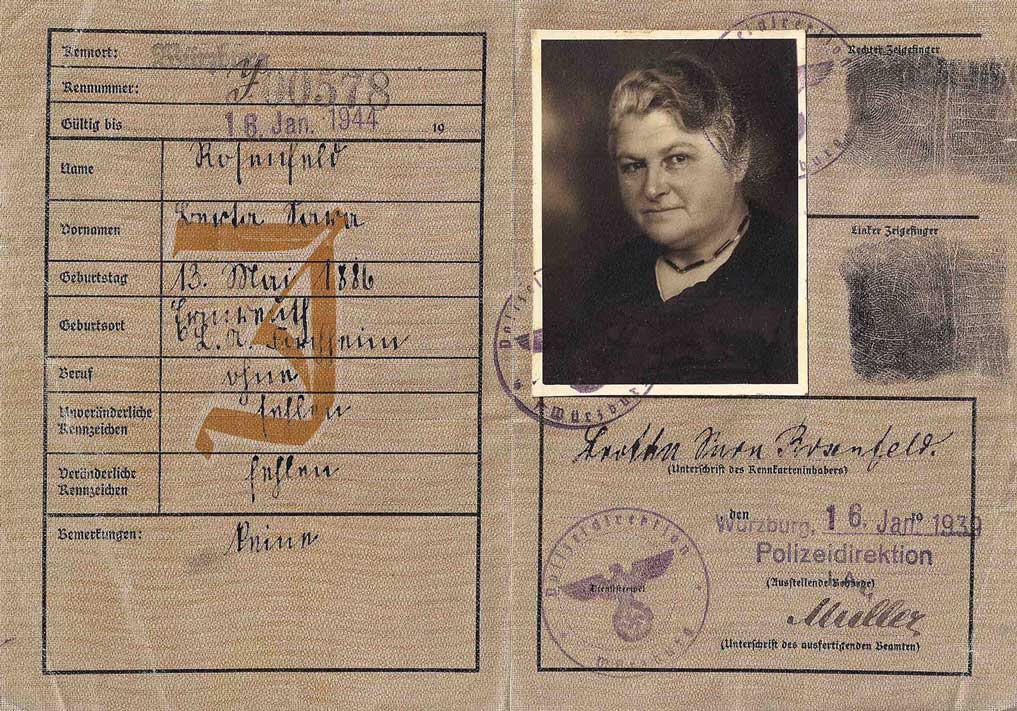 A Jewish "kennkarte" or ID card issued in Germany in 1939. (Click to enlarge)
