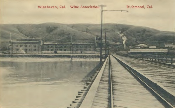 Railroad tracks on the deep-water pier at Winehaven made it early to load or unload ships and barges that docked there. (Courtesy Gail Unzelman)