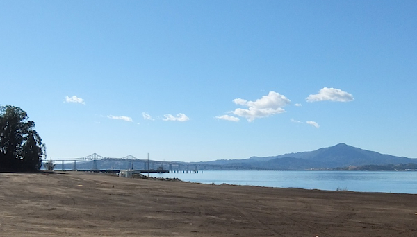 The view west from Winehaven; the Richmond-San Rafael Bridge is on the left, while Mt. Tam is on the right.