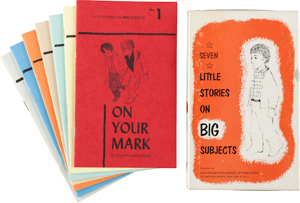 The words "Maurice Sendak" are not found on this 1955 boxed set of booklets published by the Anti-Defamation League, but the style of the illustrations are unmistakable. Courtesy Aleph-Bet Books.