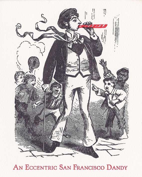The Wredens' 1993 holiday card was printed by the Feathered Serpent Press based on an image in Frank Leslie’s Boys’ and Girls’ Weekly from 1879. Courtesy Bo Wreden.