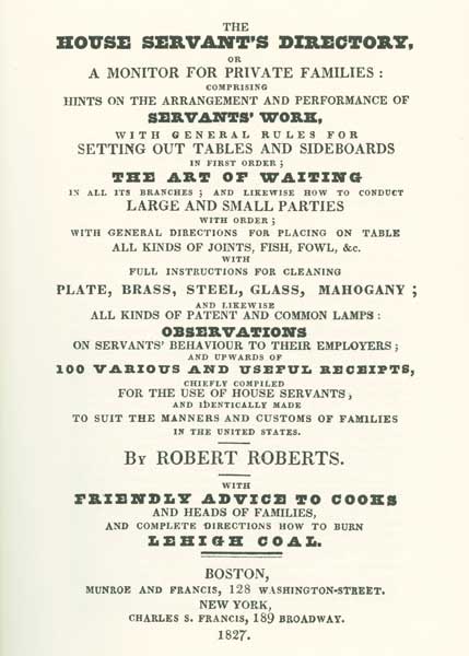 The title page for "The House Servant's Directory" makes the case for its usefulness in running elite homes. (From "The Jemima Code")