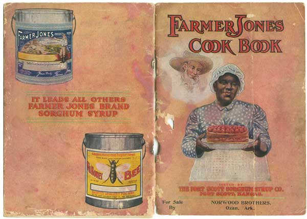 "Farmer Jones Cook Book" states that Mary, the woman on the cover, worked for the family of Fort Scott Sorghum Syrup Company's manager. The 1914 promotional booklet features nearly 100 recipes using the cheap sugar substitute. (From "The Jemima Code")