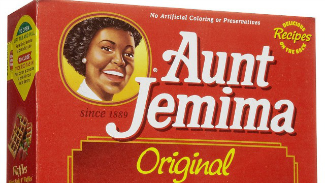 Aunt Jemima in 2016 has the pearl earrings and relaxed curls of a 1950s housewife.