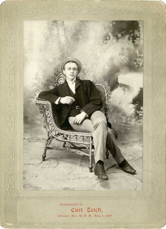 Above: Curt Teich, circa 1899. Courtesy Lake County (IL) Discovery Museum, Curt Teich Postcard Archives. Top: Santa Fe's Super Chief, 1940. Courtesy University of Texas Press.