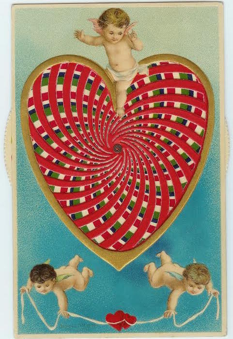 This "moveable" postcard from 1911 has a heart with a kaleidoscope effect. Illustrated by Ellen Clapsaddle, it was published in Germany and postmarked in Philadelphia. (Courtesy of Nancy Rosin)