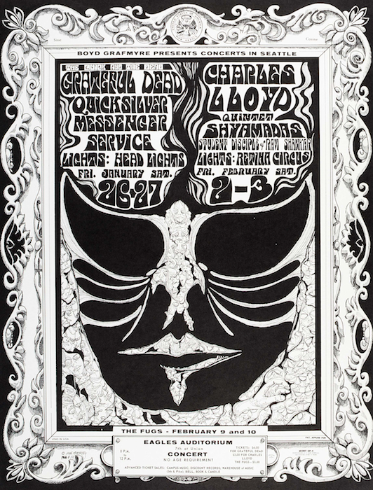 In response to a request from Grafmyre to try and make his Eagles posters more legible, Moehring created this design for two weekends worth of shows in 1968.