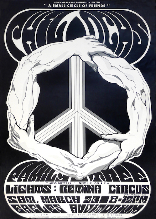 One of Moehring's first politically charged posters was for a show by folk singer Phil Ochs, who was known for his anti-Vietnam War activism.