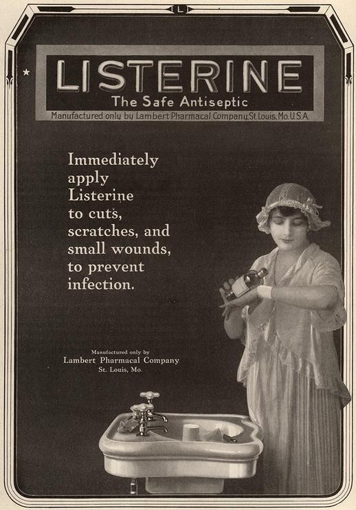 Antiseptics like Listerine caught on as a way to prevent infection, but were eventually applied to specific areas of the human body, including the mouth, armpit, and genitals. The ad above is from 1917.