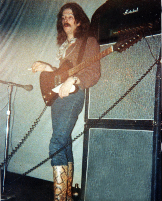 Eric Clapton performing with Cream at the Eagles Auditorium on May 29 and 30, 1968. The fabric behind the musician became a canvas for light shows created by Retina Circus, of which Moehring was a member.
