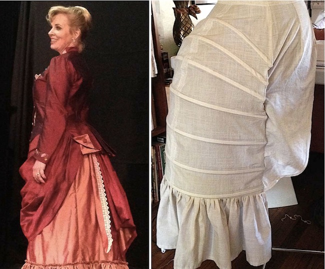 Left: Kristin Brownstone as Mrs. Kendal in a costume by Pat Tyler for "The Elephant Man." Right: The bustle itself, from a pattern by Truly Victorian.