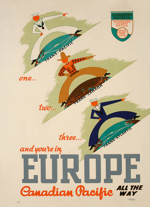 Norman Fraser poster promoting Canadian Pacific's routes to Europe, 1939.