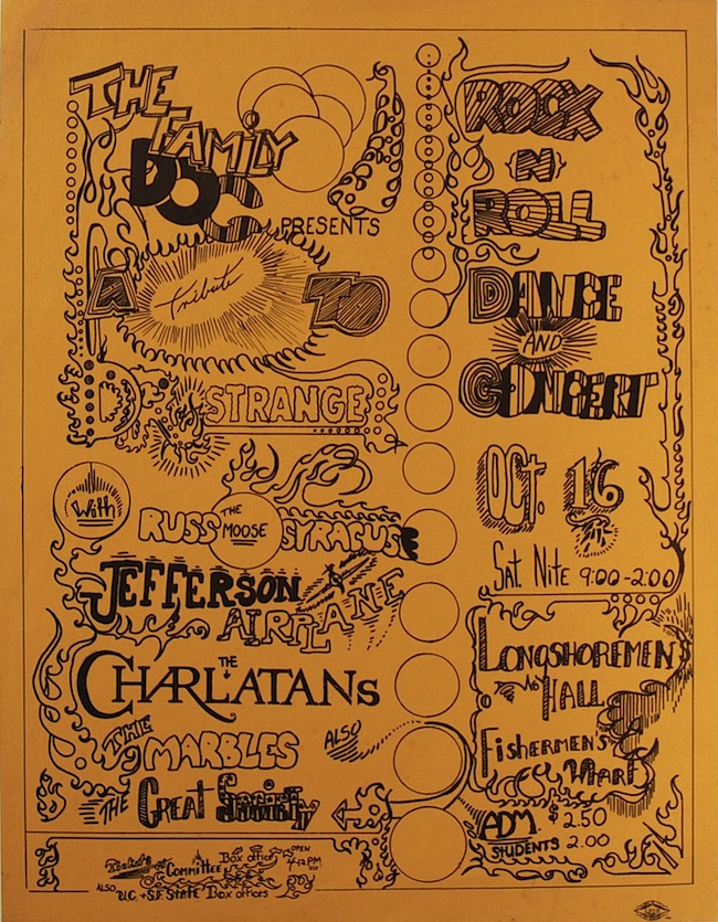 The Family Dog grew out of the The Charlatans shows at the Red Dog Saloon. In the fall of 1965, The Family Dog produced three concerts at Longshoremen's Hall.