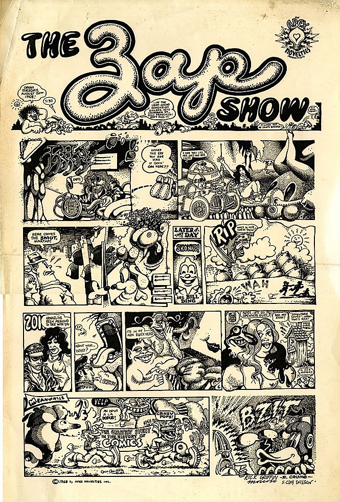 The original art for "Zap Comix" No. 2 were shown in the lobby-gallery of the Light Sound Dimension studio on California Avenue in 1968.
