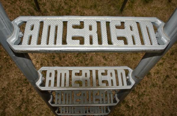 A metal slide in Victor, Colorado, had step treads with the name "American" in them. Photographed in 2008. (Photo by Brenda Biondo)