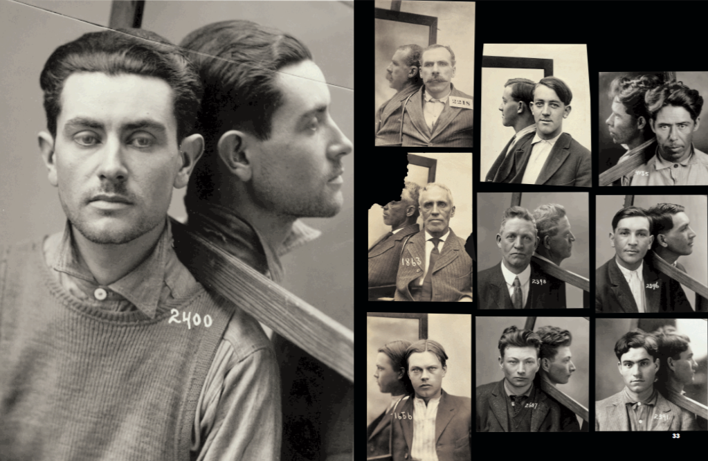 Some police departments saved time and money by using a mirror for their profile views, rather than two separate photographs, as seen in these undated photos. Courtesy of Mark Michaelson. (Click to enlarge)