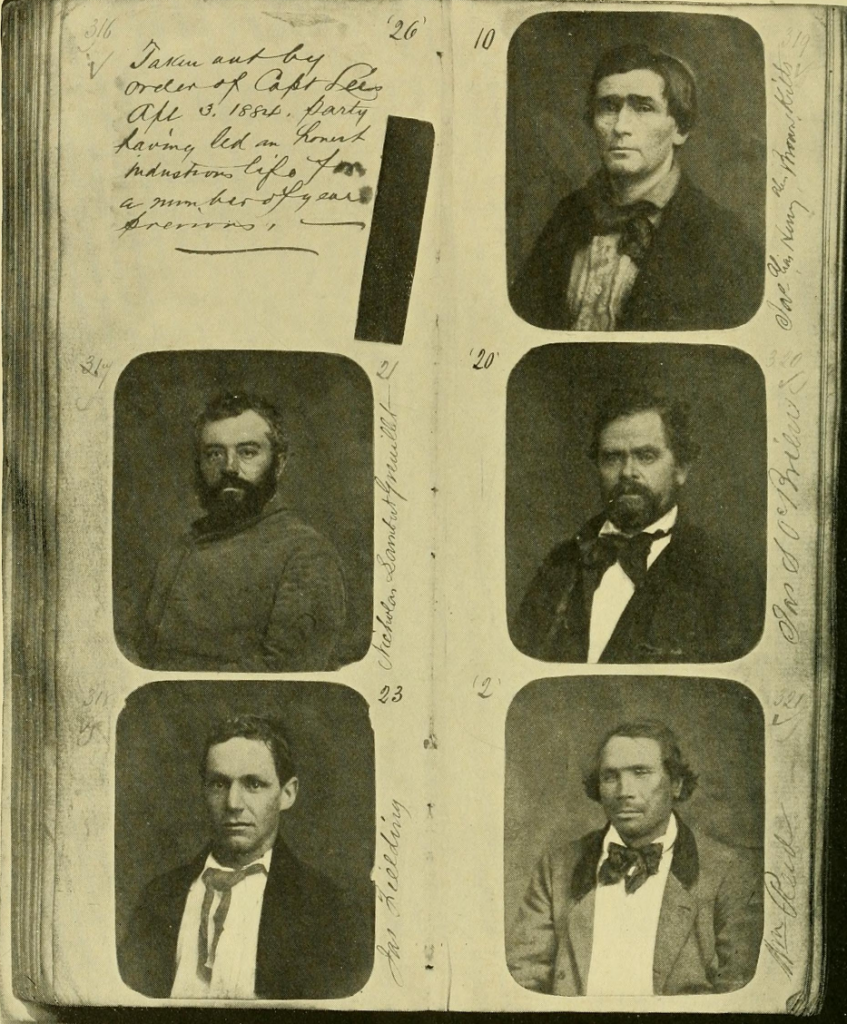 Top: Four unmarked mugshots from Michaelson's collection. Courtesy of Mark Michaelson. Above: The pages of a San Francisco Police Department mugshot album from the 1880s, as seen in "<a href="https://archive.org/stream/cameracraft1219001901phot#page/382/mode/2up" target="_blank">Camera Craft</a>." Via the Internet Archive. (Click to enlarge)