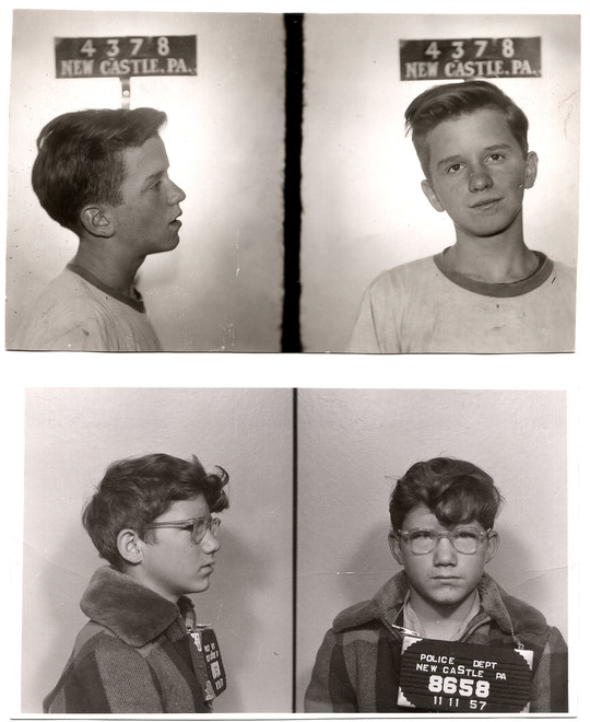 Michaelson has several mugshots that depict minors, like these two boys photographed in New Castle, Pennsylvania, in the 1950s. Courtesy of Mark Michaelson.