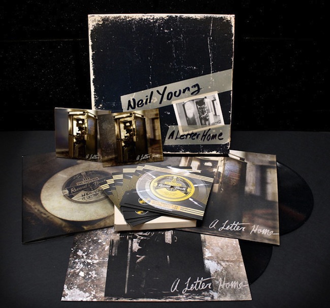 Neil Young's "A Letter Home" includes a CD, a DVD, seven 6-inch records, two vinyl LPs, and a 32-page booklet.