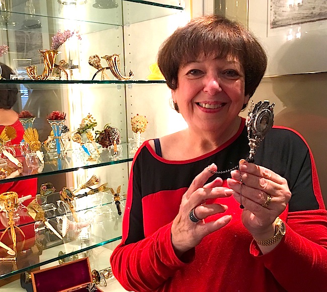 Collector Irene Deitsch, with just a few of her tussie-mussies.
