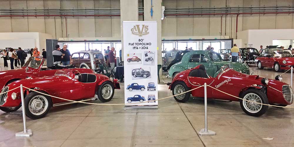 Vintage Fiat racecars on view at the Auto pavilion.