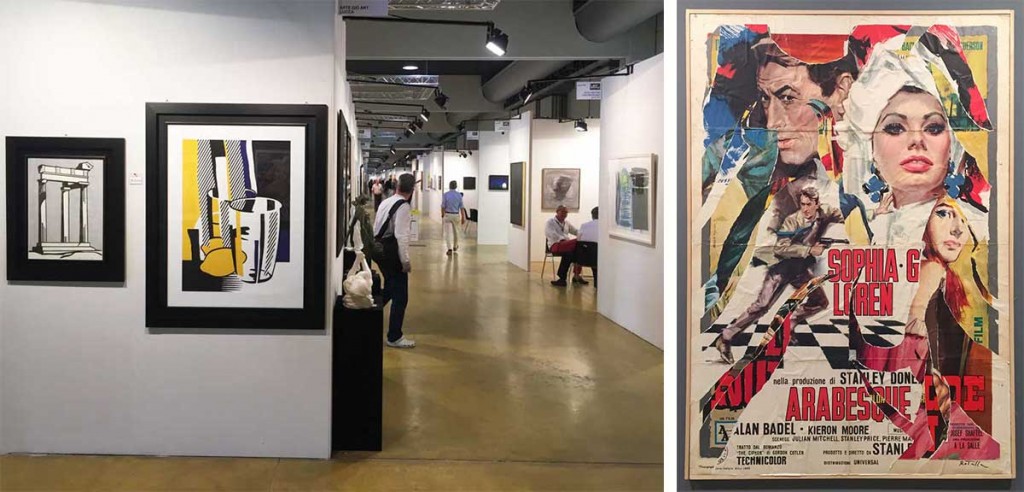 The Modern and Contemporary Art pavilion included works by Americans like Roy Lichtenstein, as seen at left, as well as popular Italian artists, including Mimmo Rotella, whose collage is seen at right.
