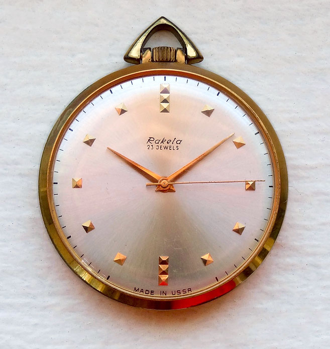 This 1960s Raketa pocket watch is powered by the thinnest three-handed watch movement ever produced in the USSR.