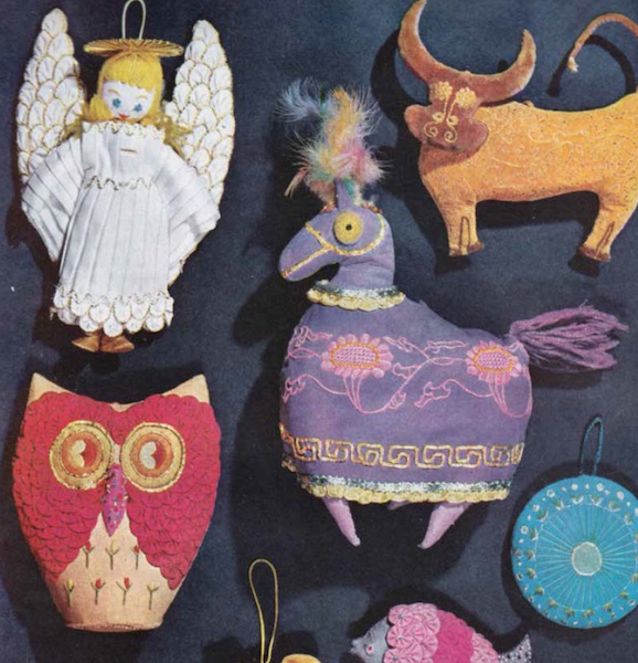 Handmade ornaments you could make with your kids featured in the December 1956 issue of "Better Homes and Gardens." (From Mid-Century Christmas)