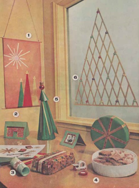 The 1965 "Christmas Magic" gift-wrapping guide put out by the 3M Company gave suggestions for decorating your home and presents with Scotch Brand Tapes. (From Mid-Century Christmas, used with permission)