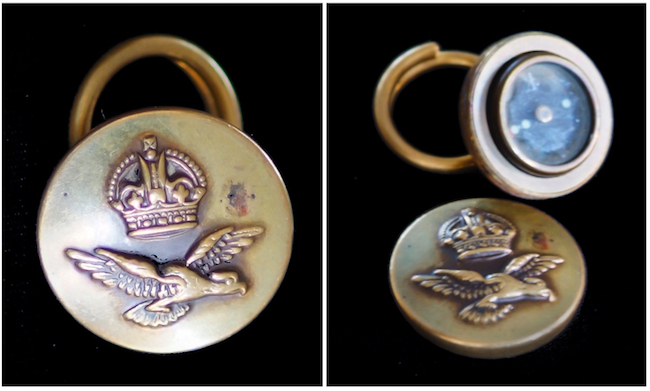 A compass hidden in an RAF crewman's jacket button, circa World War II.