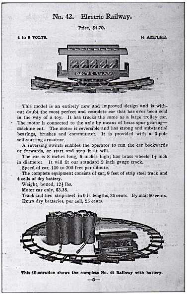n 1897, Carlisle & Finch offered customers a number of battery-powered electric railways, including this little four-wheel trolley on a circular track.