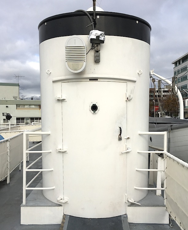 The Potomac's rear smokestack was converted into an elevator so the wheelchair-bound president could move freely between the ship's two main decks.