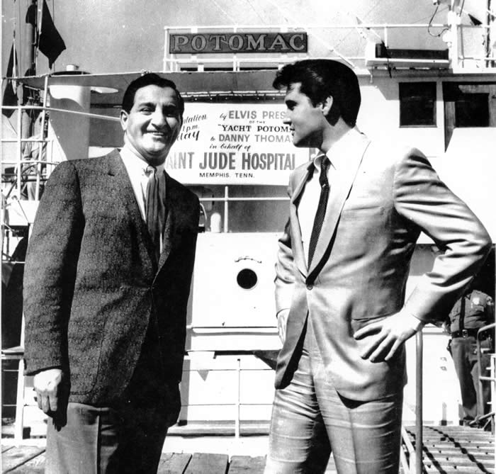 In 1964, Elvis Presley, seen here with entertainer Danny Thomas, purchased the Potomac and donated it to Saint Jude's Hospital, which promptly sold it.