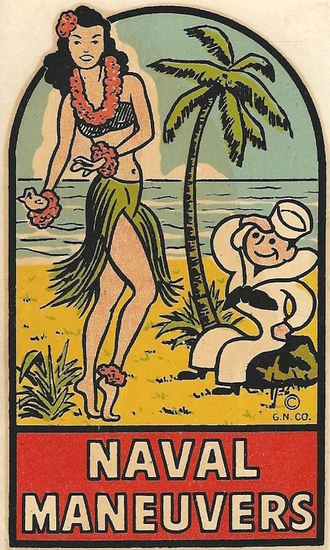 A 1946 souvenir decal shows how the myth of the hula girl loomed large for American servicemen throughout the 20th century.