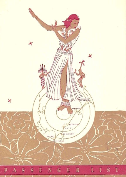 Guests on the Matson Line's SS Mariposa from San Francisco and Los Angeles to Honolulu received a souvenir passenger list with a hula girl on the cover, like this one from September 1937.