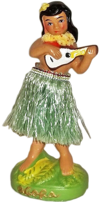 This 'ukulele-holding hula nodder, or dashboard doll, was a typical souvenir of the 1950s.