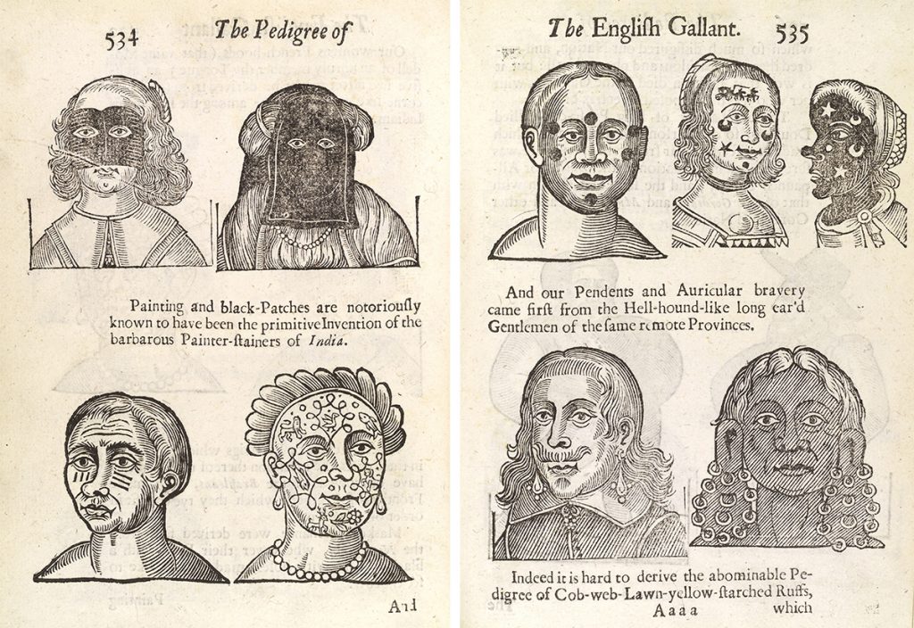 A spread from John Bulwer's 1653 book, "Anthropometamorphosis" featuring facial modifications in different cultures. Courtesy the Wellcome Library.