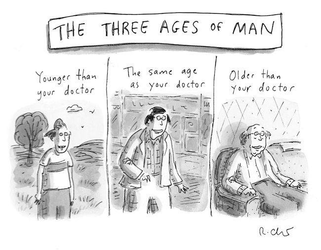"The Three Ages of Man," 2012, by Roz Chast. Image via Danese/Corey Gallery, New York. © Roz Chast. All rights reserved.