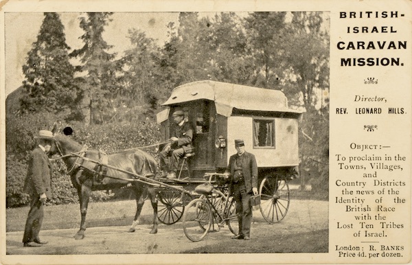 The horse carriage in this missionary postcard, sent in 1904, features the trolley design that was adopted for early British trailers. (From Don't Call Them Trailer Trash, courtesy of Schiffer Publishing)