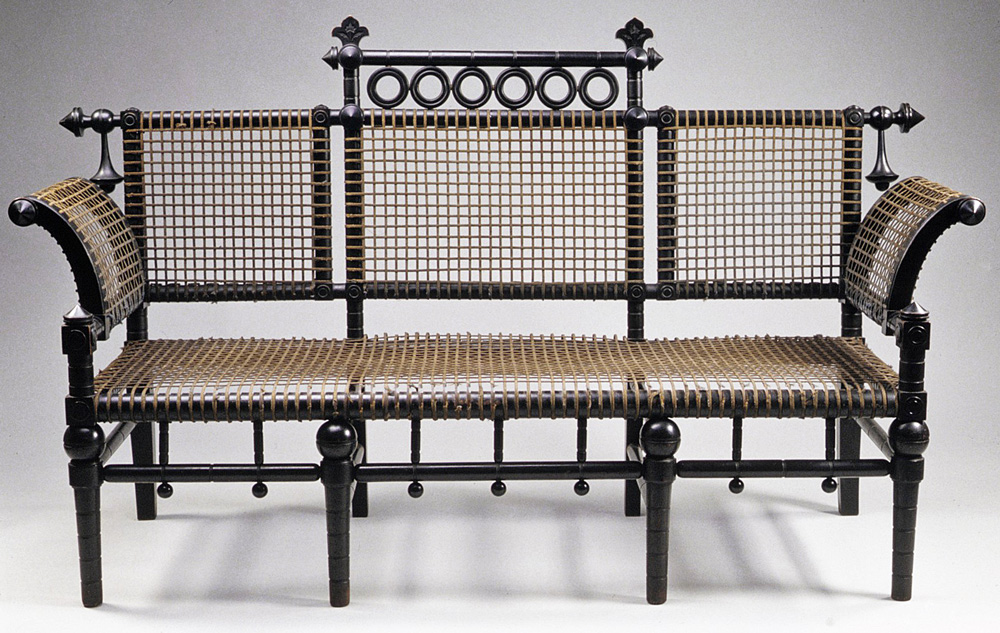 This settee incorporates Hunzinger's wire-mesh patent, circa 1876-1885. Via the Metropolitan Museum of Art, New York.