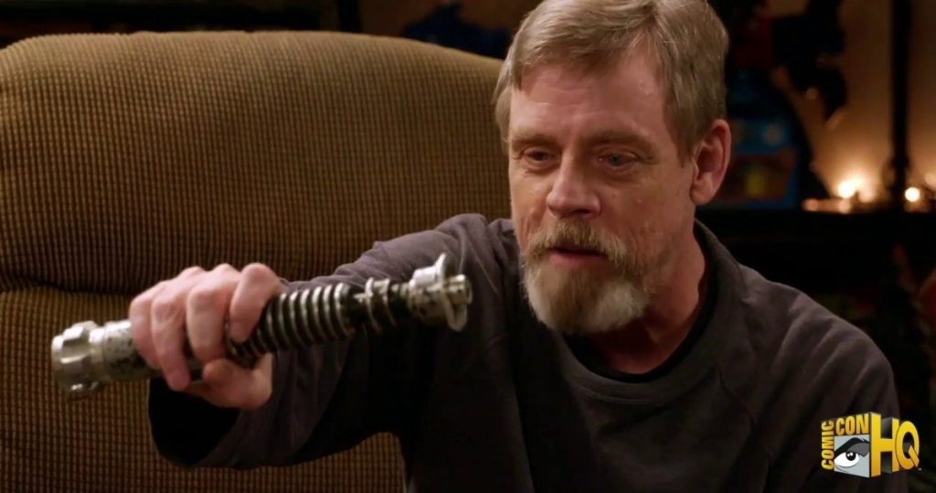 In a still from 2016's "Mark Hamill's Pop Culture Quest," Hamill holds his "Return of the Jedi" lightsaber, which now belongs to Alinger, and recollects how the crew created the light effects.