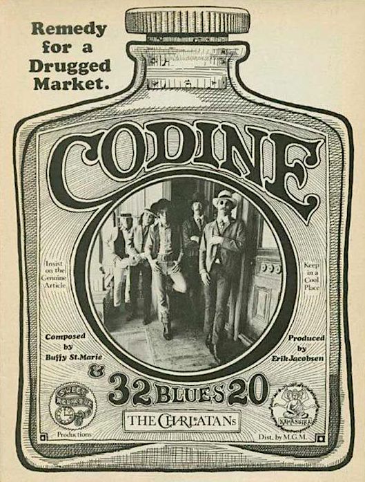 Using a Herb Greene photo, Hunter designed this ad to announce the Charlatans' first single with Kama Sutra Records, but the label had second thoughts and it was never released.