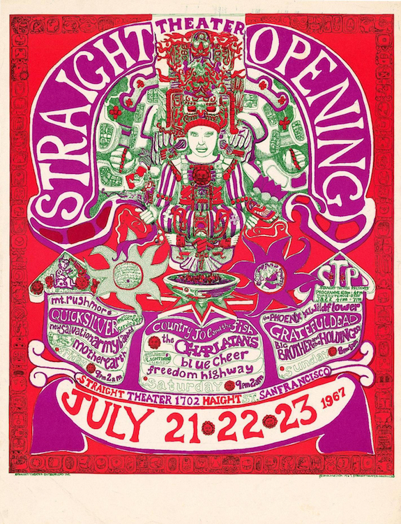 Along with the Grateful Dead, Country Joe & the Fish, Quicksilver Messenger Service, and Big Brother and the Holding Company, the Charlatans played the opening of the Straight Theater on Haight Street during the Summer of Love. Poster by Frank Melton via ClassicPosters.com.