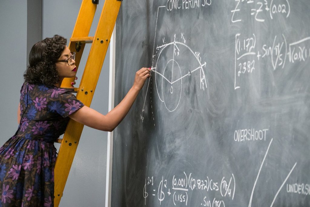 In the 2016 movie "Hidden Figures," Katherine Johnson (played by Taraji P. Henson) works out essential launch equations for NASA.