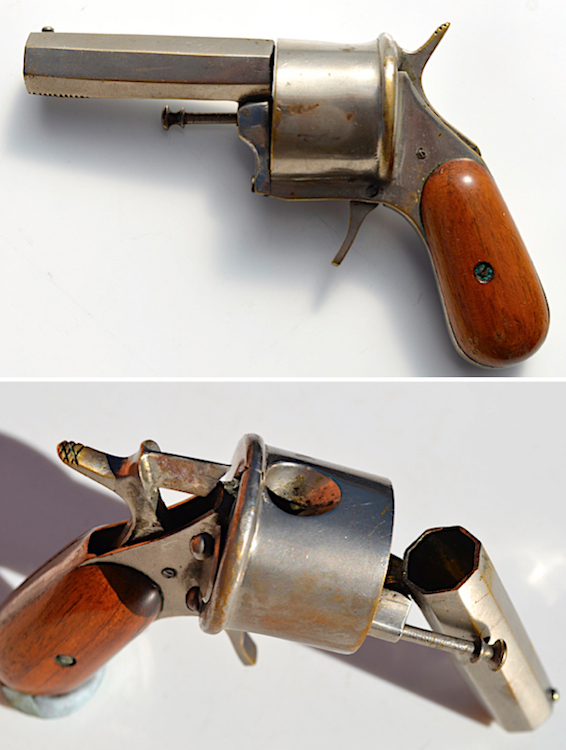 This novelty item from the 1880s held matches in its barrel and featured a depression in the top for trimming one's cigar.